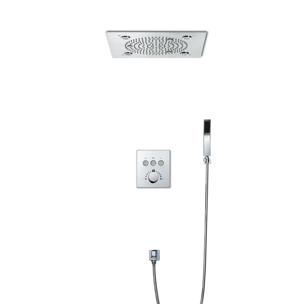 Zanzibar Chrome -12" X 12"  Luxury Complete Rain & Misty Spray LED Shower Set with Hand Shower & Spout.