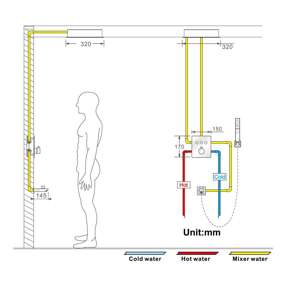 Zanzibar Chrome -12" X 12"  Luxury Complete Rain & Misty Spray LED Shower Set with Hand Shower & Spout.