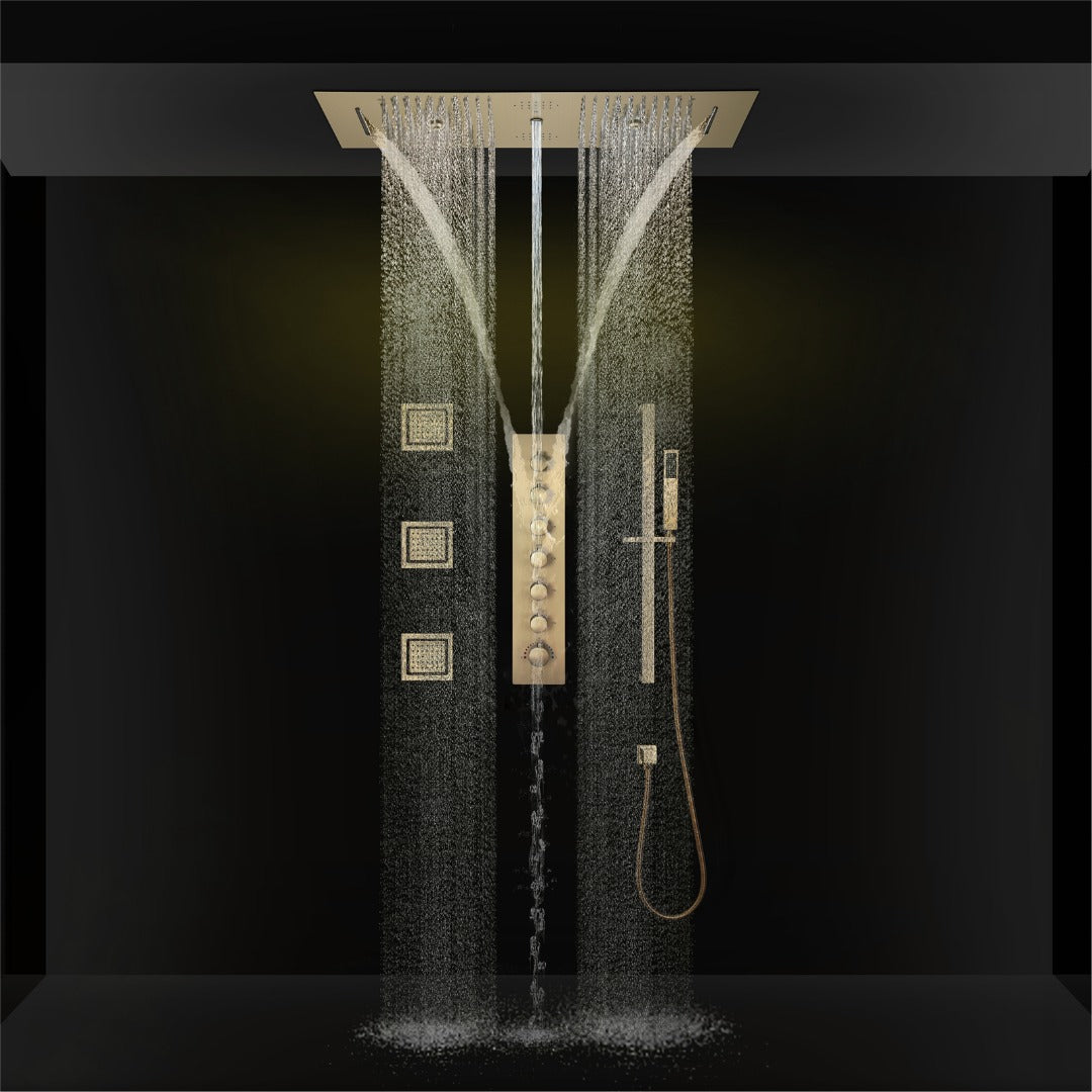 EDEN  | 36" Ceiling Mounted Complete LED Music Shower Set Rainfall/Waterfall/Mist Spray/Water Column/Large Body Jets