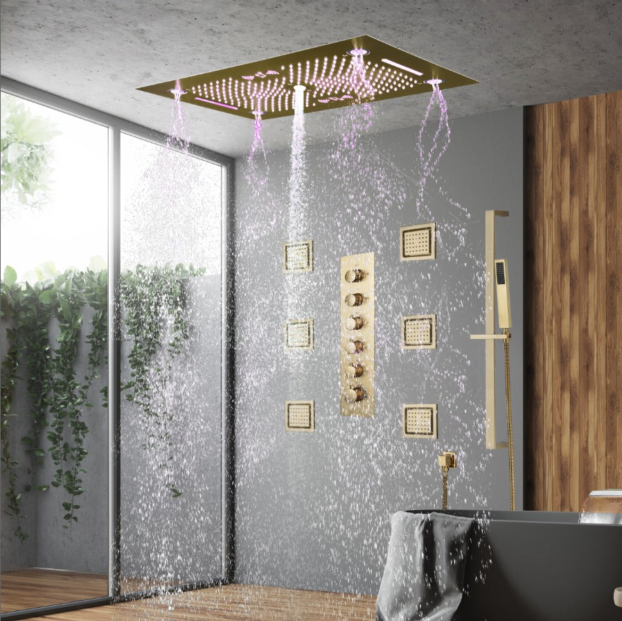 HAVASU| 28" COMLETE LED MUSIC  SHOWER SYSTEM RAINFALL WATERFALL 6 BODY JETS SHOWER SET