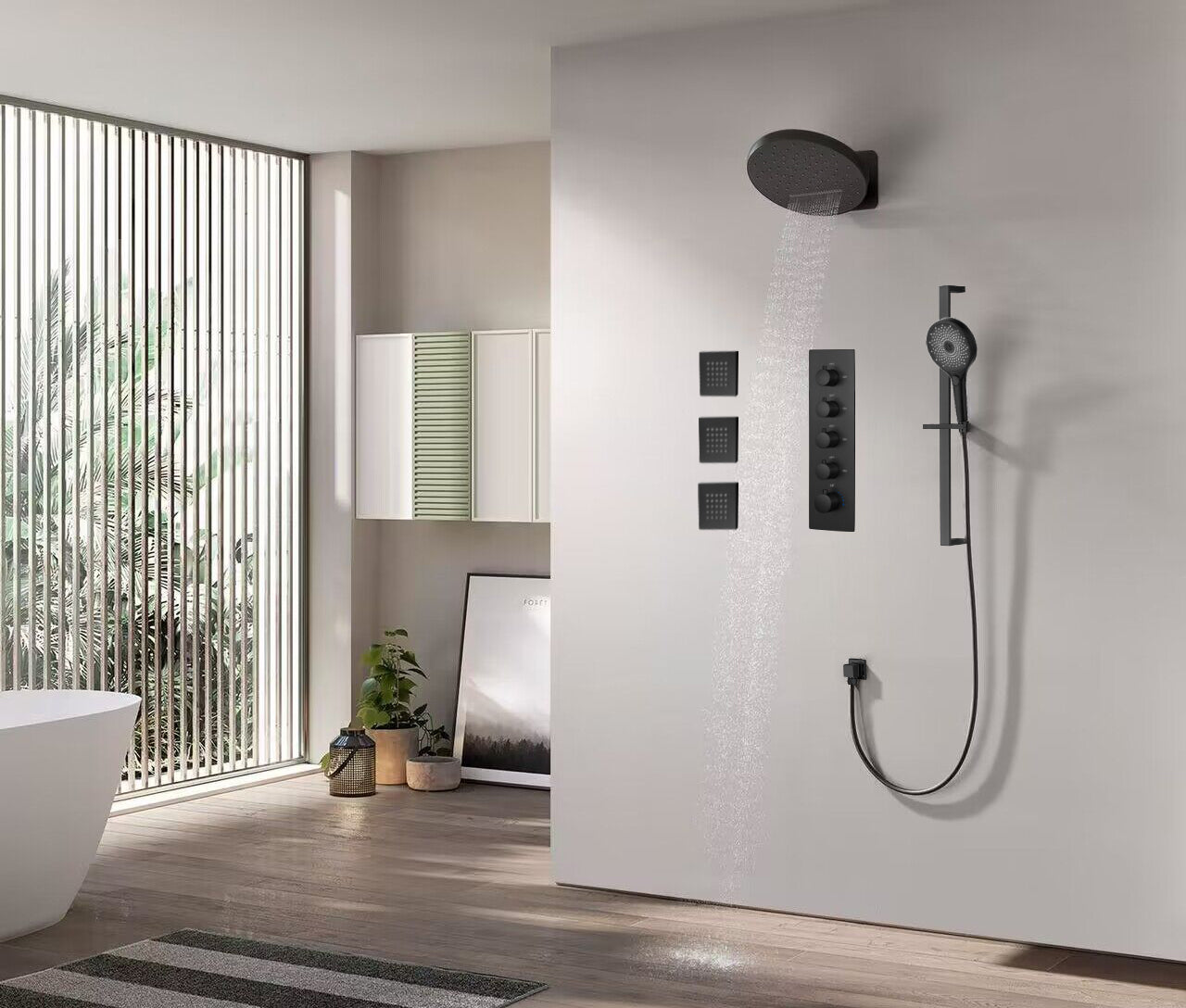 REENA| Luxury  thermostatic rainfall and waterfall complete shower system