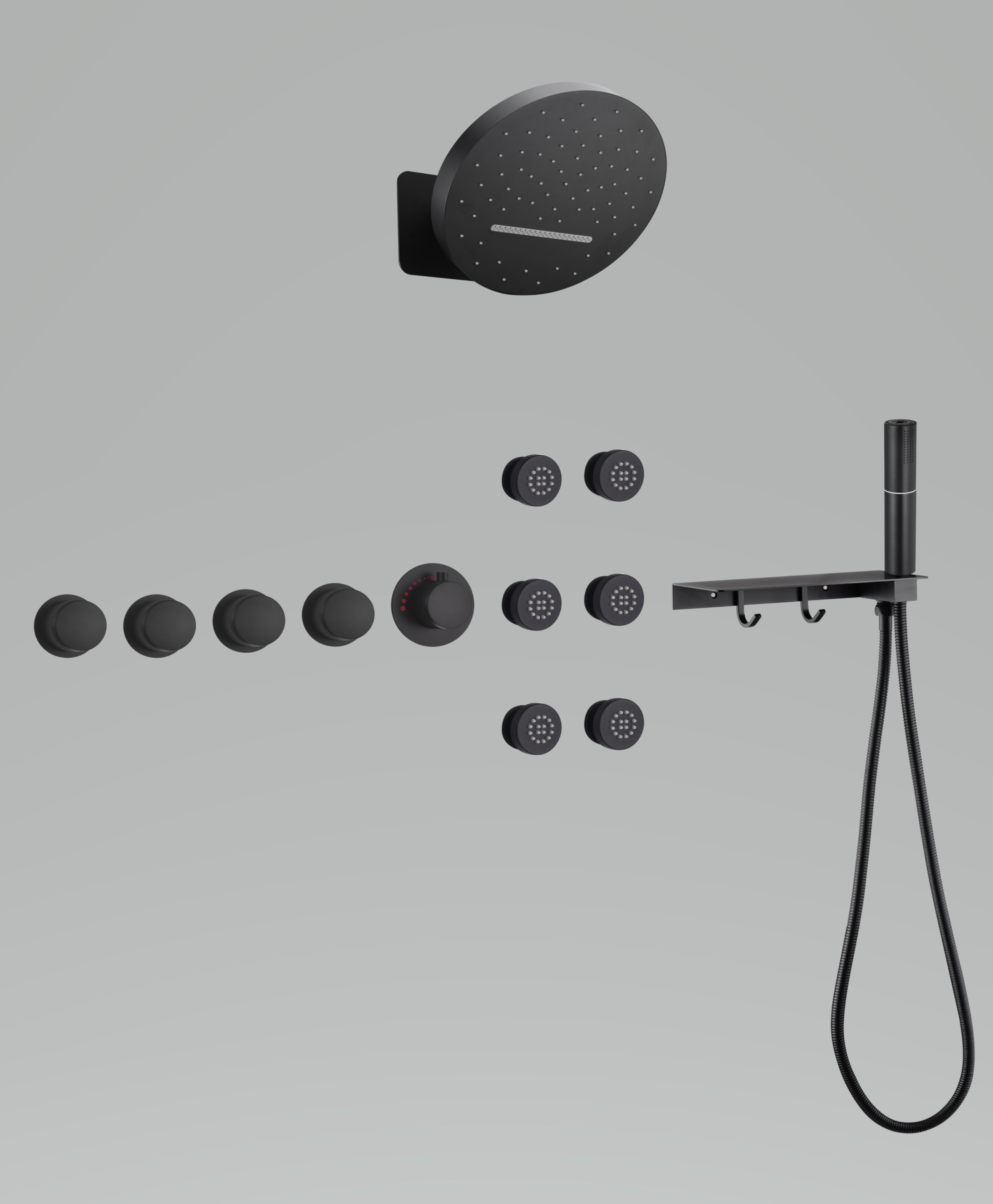 SOLARA| RAINFALL WATERFALL COMPLETE THERMOSTATIC SHOWER SYSTEM WITH 6 BODY JETS